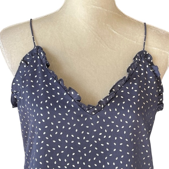 Express Ruffle Trim Cami Top Women’s Size S Blue Silver Print Lined Lightweight - Picture 2 of 8